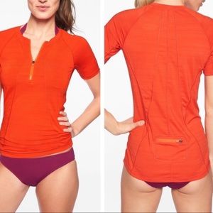 Athleta Pacifica Red Quarter Short Sleeve Top Medium